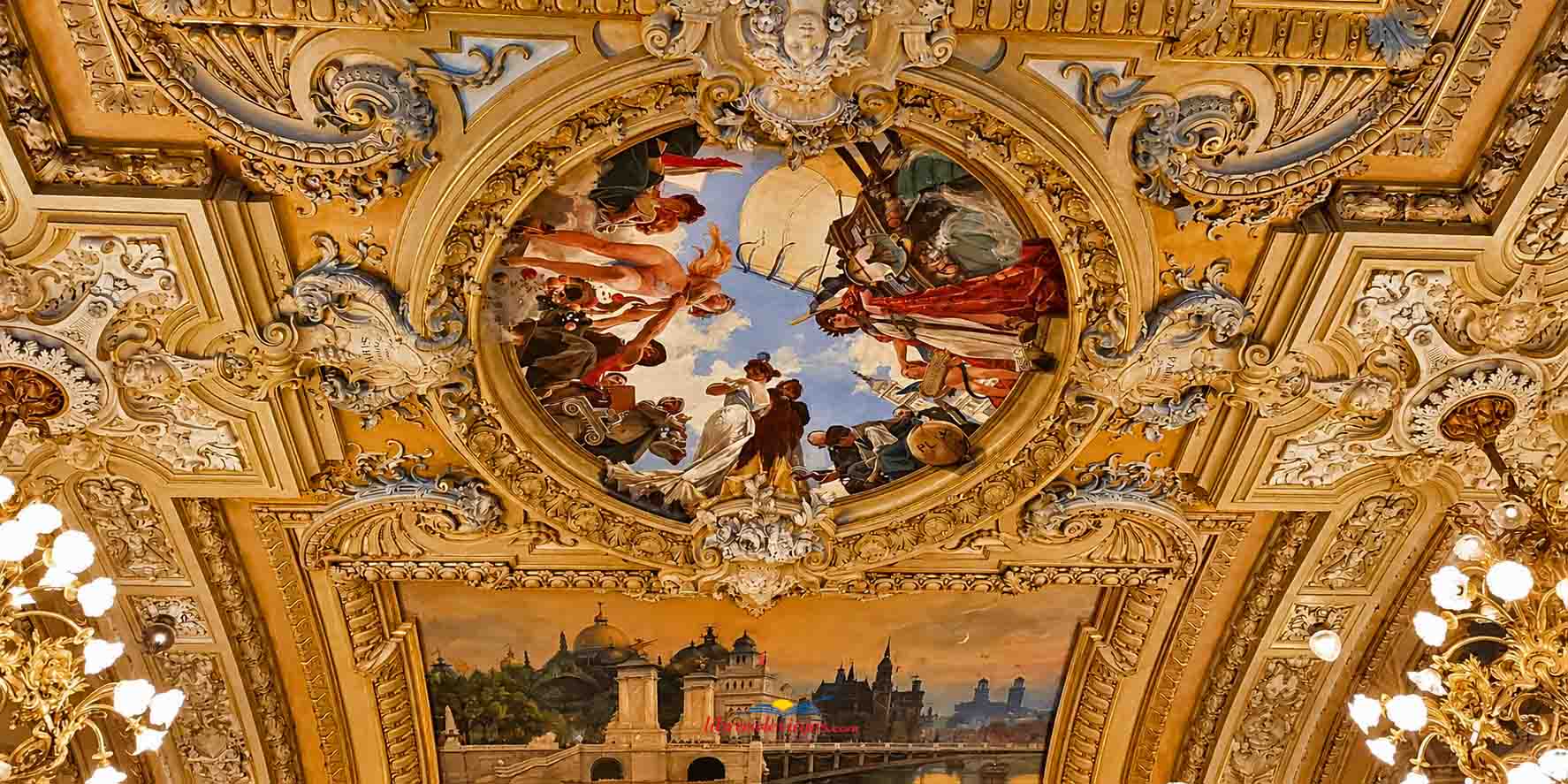 Pinturas y decoración del techo de Le Train Bleu