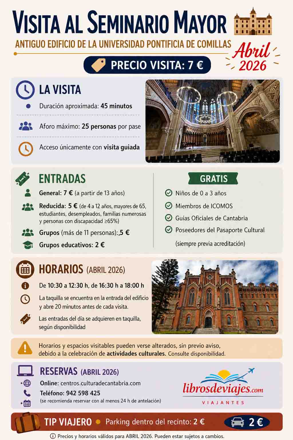 Precios y horarios visita al Seminario Mayor de Comillas en 2026