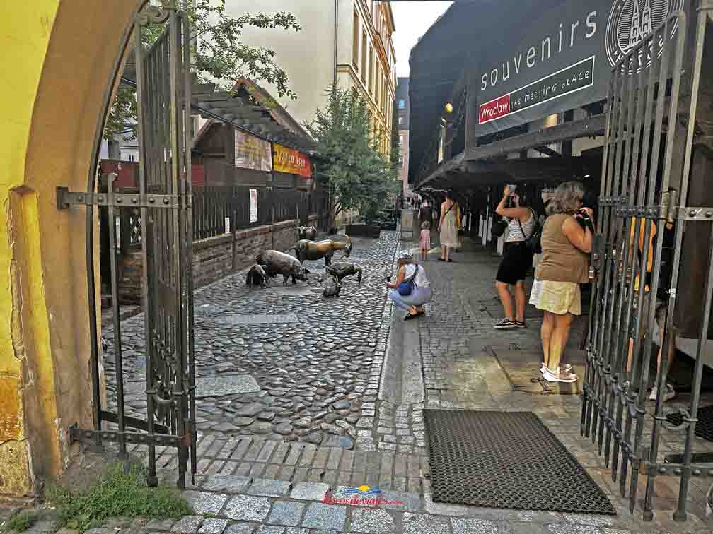 Viejo Mercado de la Carne Stare Jatki de Wroclaw con las esculturas de animales de bronce